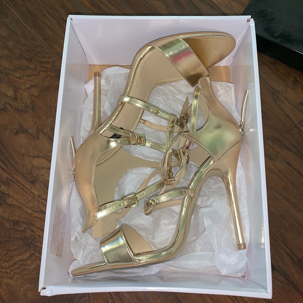 Gold Peep Toe Heels